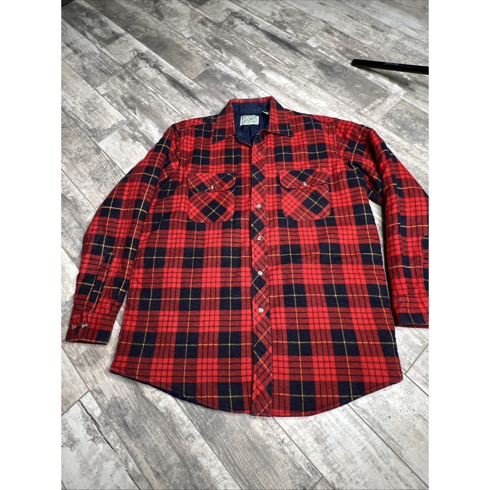 Vintage Outdoor Exchange Flannel Quilt Lined‎ Shirt Large Red Yellow Blue